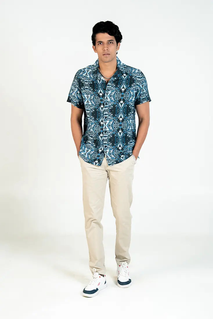 Navy Geometric Print Shirt