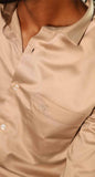 SOLID REGULAR FIT COTTON-BLEND BEIGE SHIRT