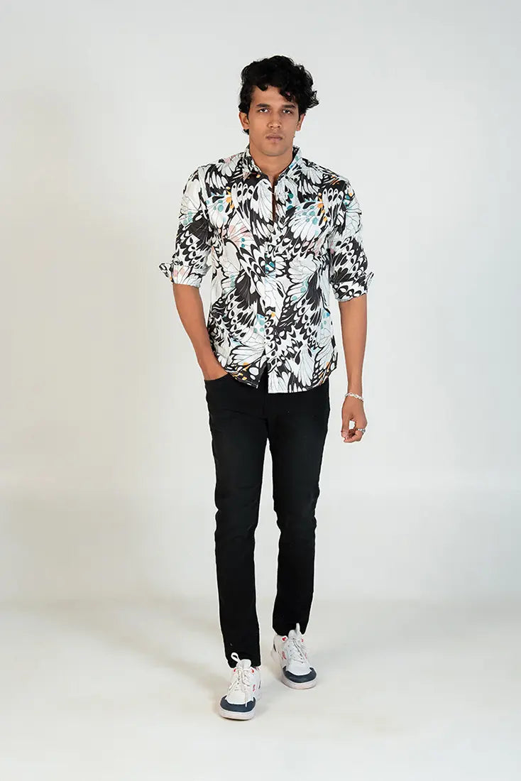 Ivory Noir Feather Print Shirt