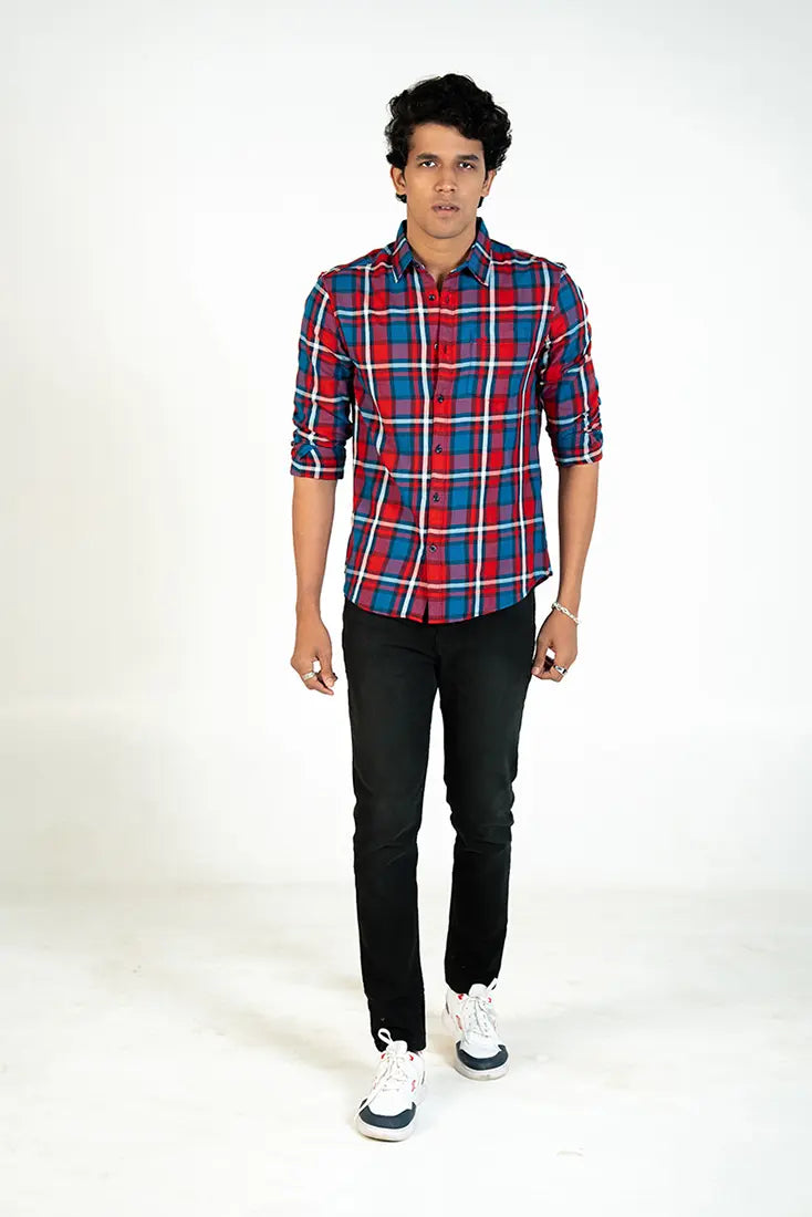 Red Navy Tartan Check Shirt