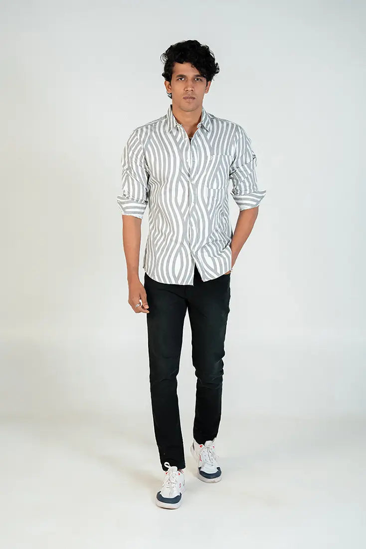 Olive Wave Stripe Shirt