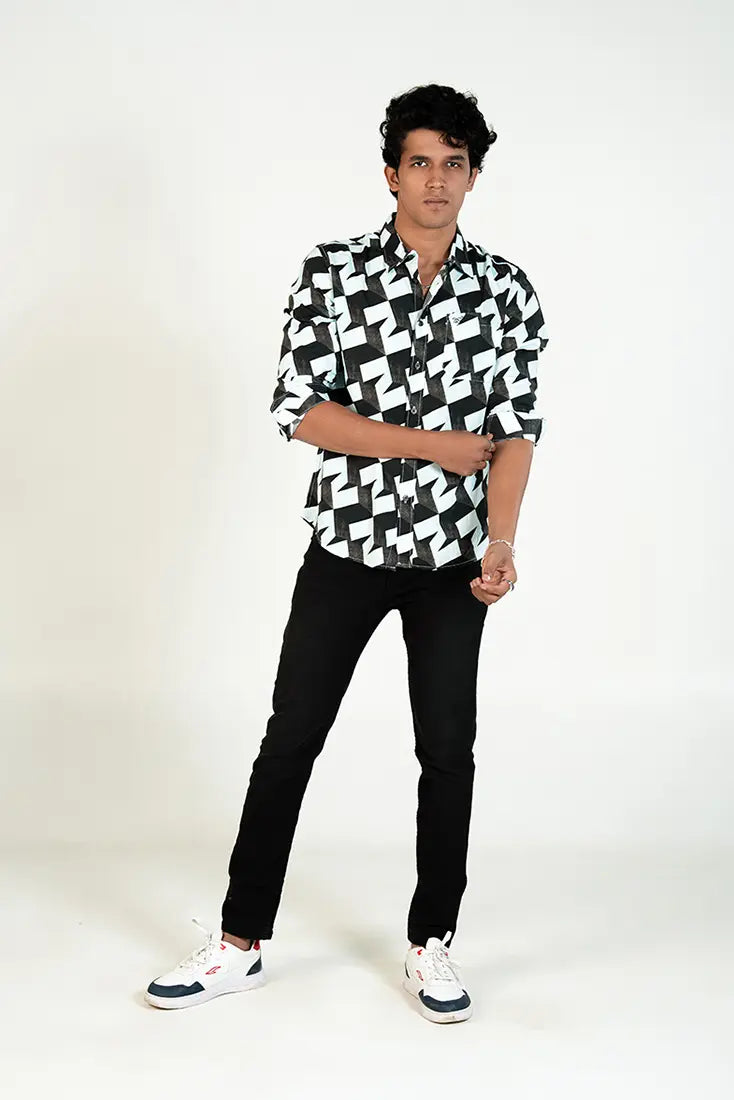 Monochrome Abstract Print Shirt