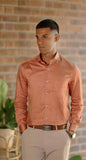 SOLID REGULAR FIT COTTON-BLEND ORANGE SHIRT