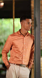 SOLID REGULAR FIT COTTON-BLEND ORANGE SHIRT
