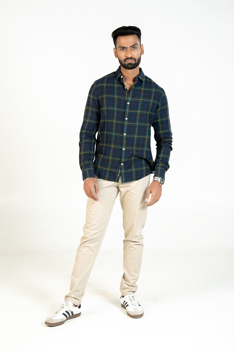 Charcoal Mustard Windowpane Check Shirt