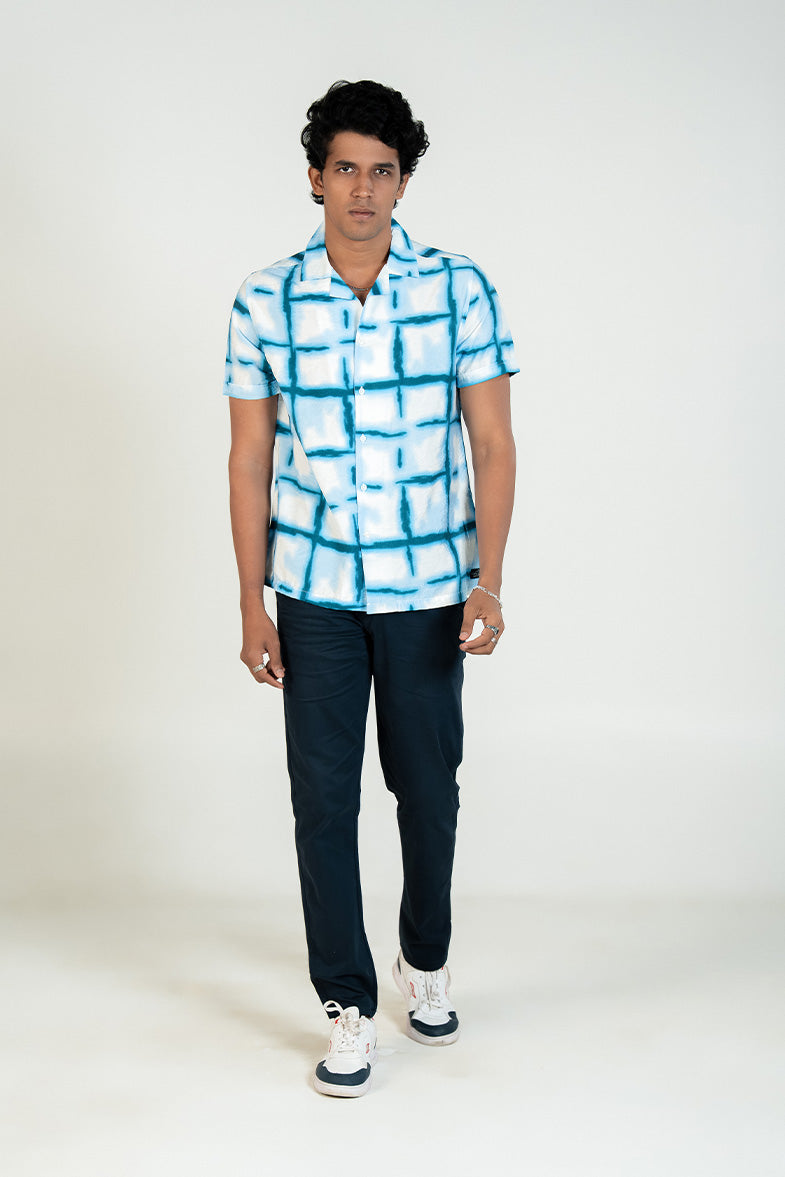 Aqua Grid Print Shirt