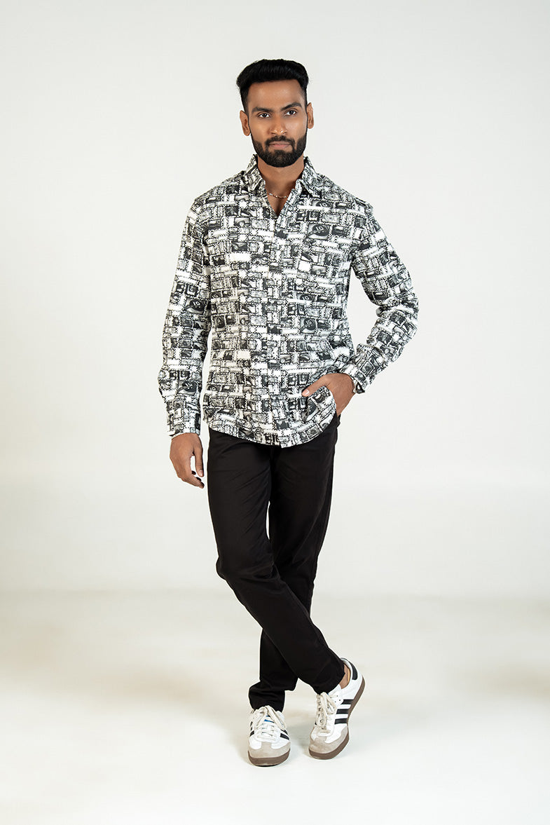 Monochrome Cityscape Print Shirt
