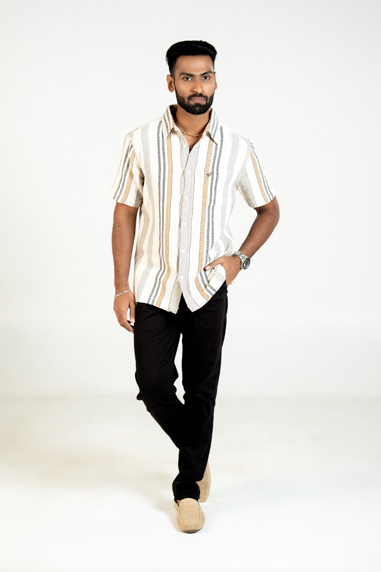 Sand Beige Vertical Stripe Shirt