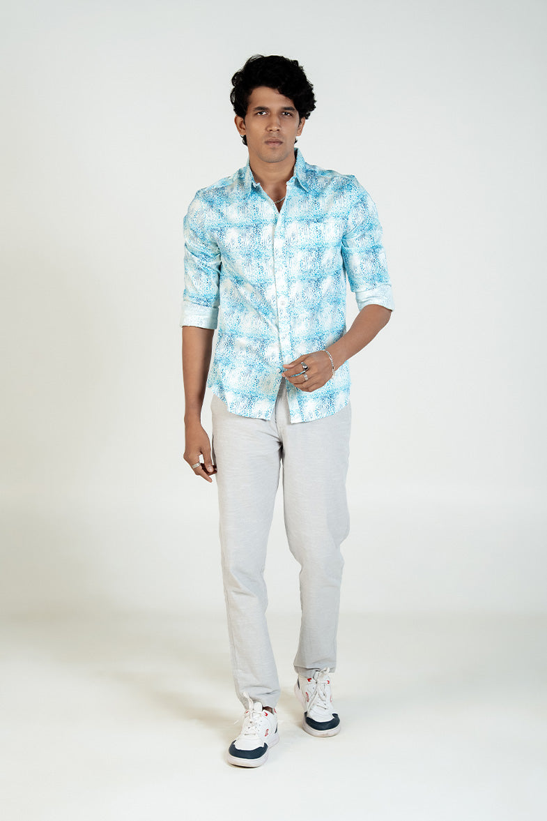 Ice Blue Texture Print Shirt