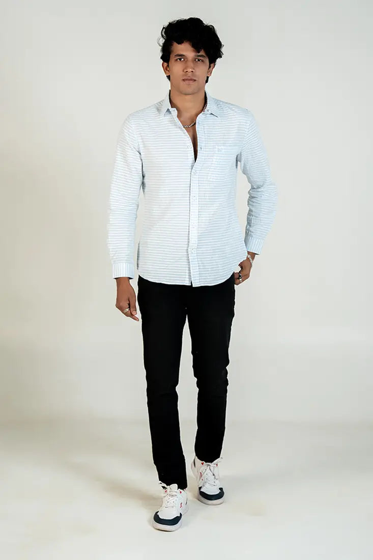 Ice Blue Fine Stripe Shirt