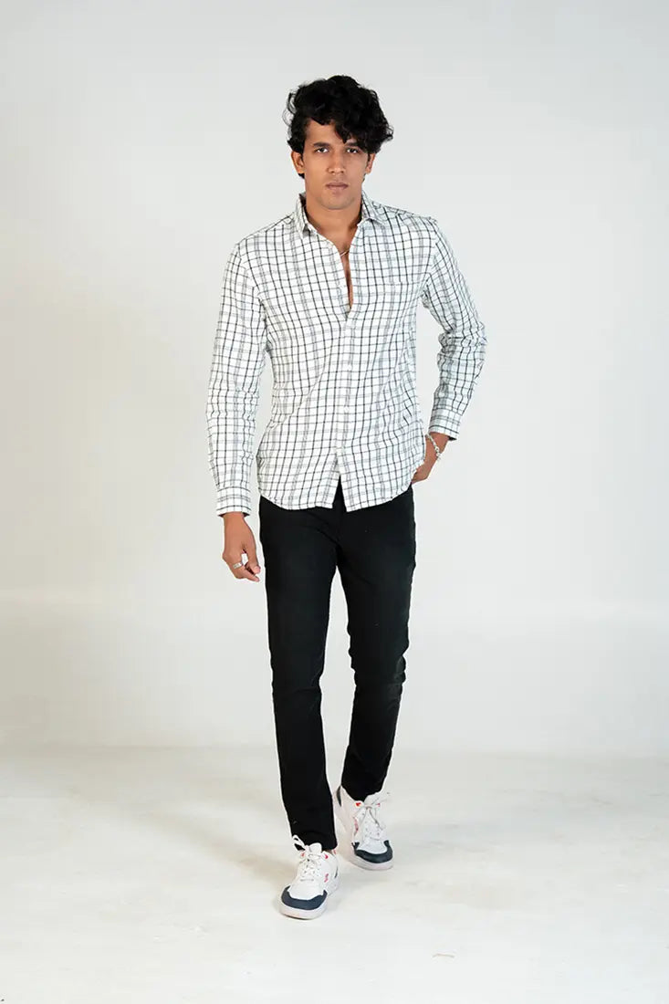 Cream Black Windowpane Check Shirt
