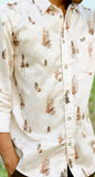 PRINTED REGULAR FIT COTTON-BLEND BEIGE SHIRT