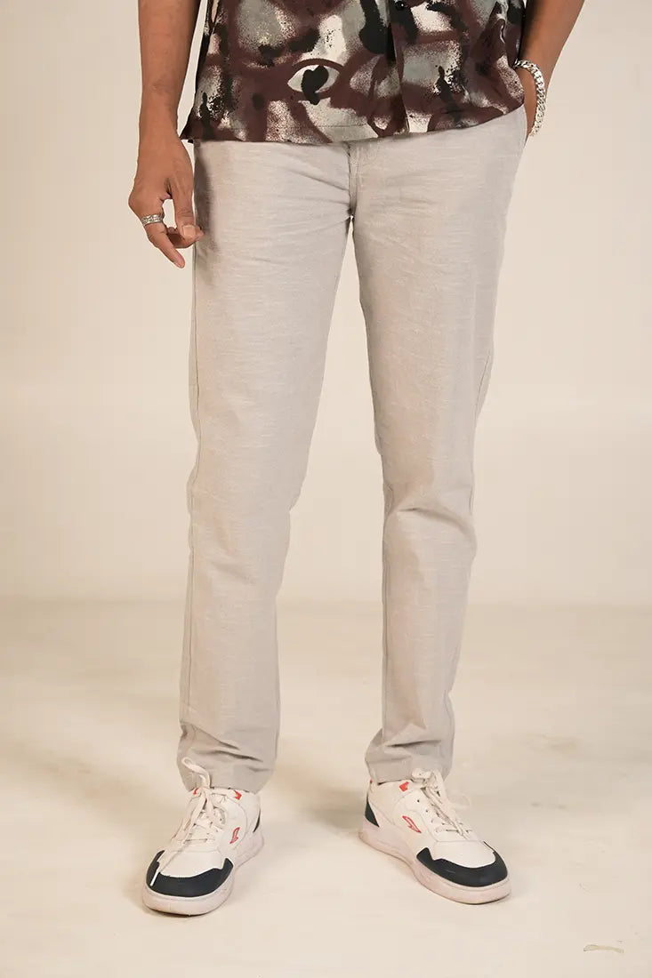 Grey Regular fit Cotton Trouser