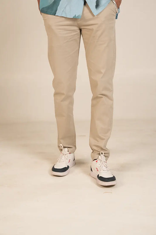 C&S Beige Regular Fit Cotton Pant