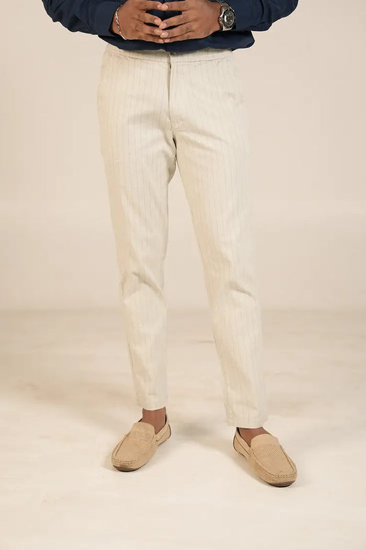 C&S White Strip Cotton Trouser