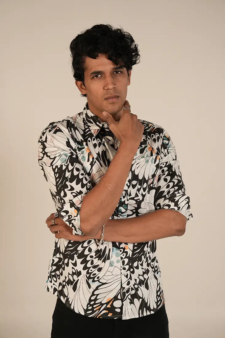Ivory Noir Feather Print Shirt