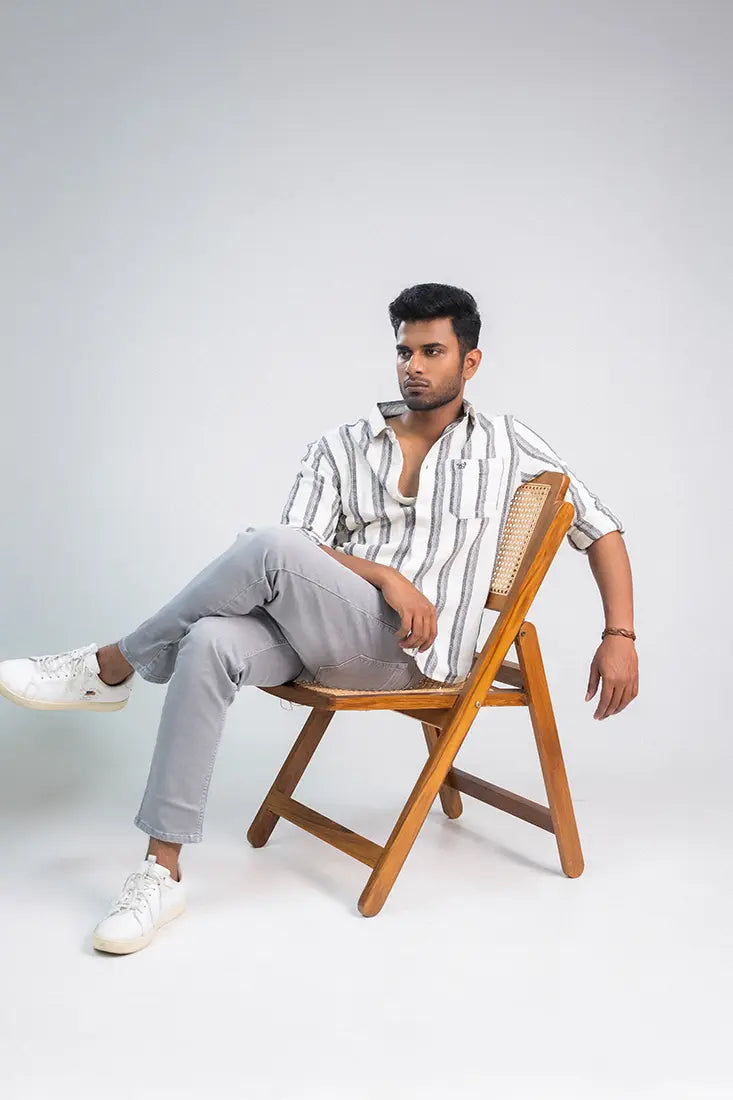 White Abstract Line Stripe Shirt