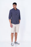 WHITE STRIPE ON NAVY CASUAL SHIRT
