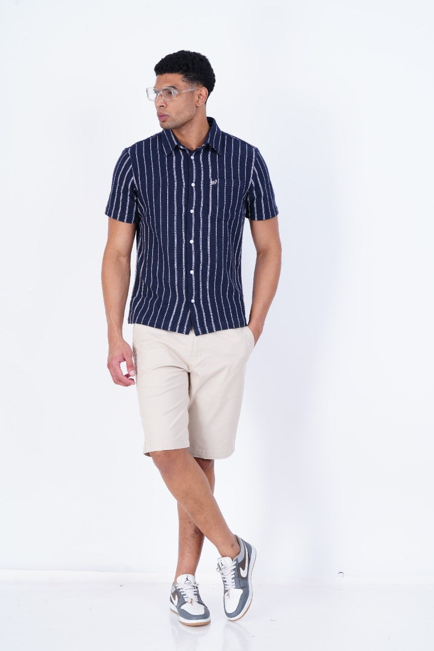 Navy Texture Stripe Shirt