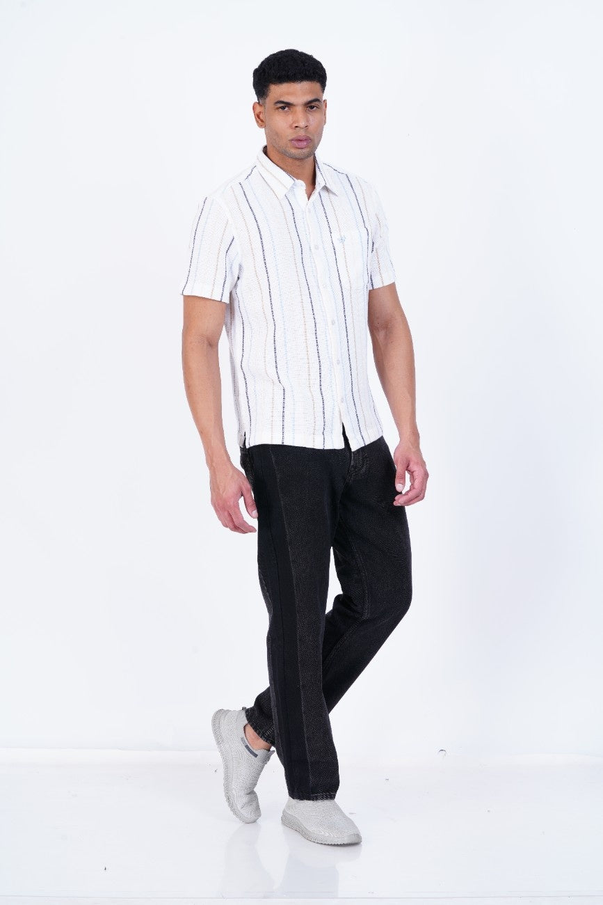 White Indigo Vertical Stripe Shirt
