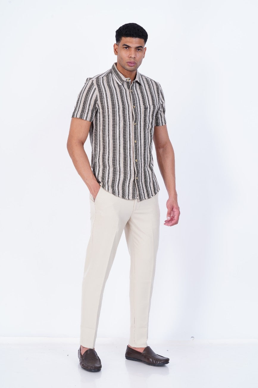 Taupe Grey Vertical Stripe Shirt