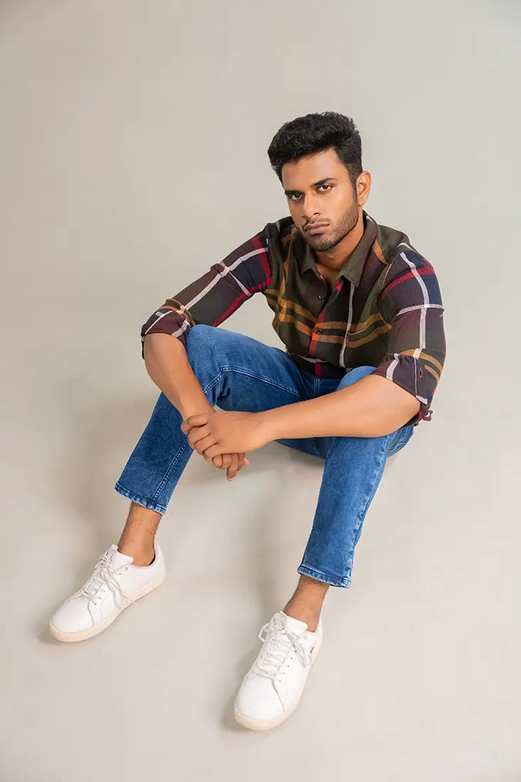 Olive Burgundy Check Shirt