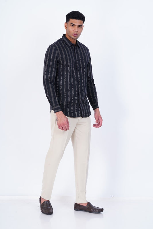 C&S Midnight Navy Textured Striped Regular Fit Shirt