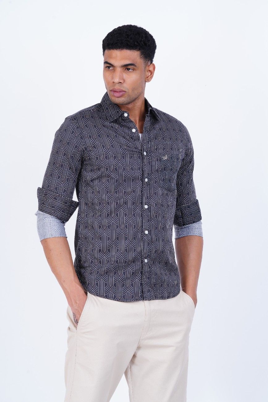 Charcoal Geometric Print Shirt