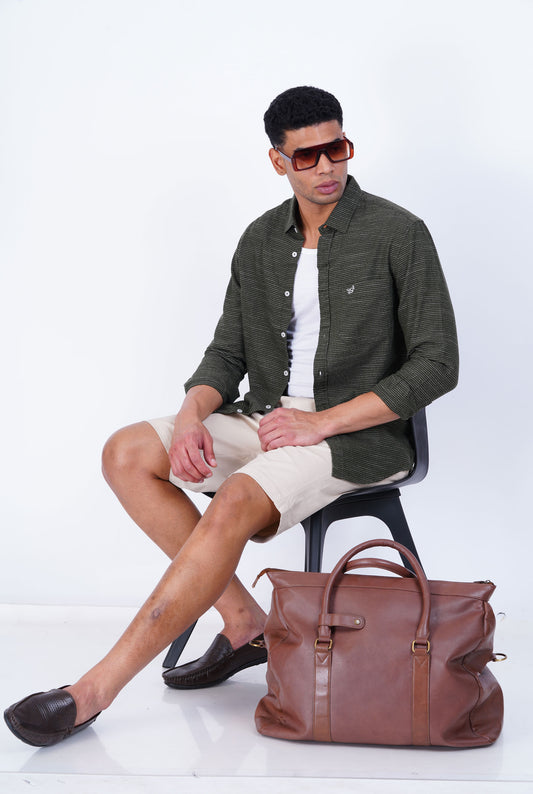 OLIVE STRIPED  CASUAL SHIRT