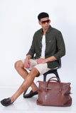 OLIVE STRIPED  CASUAL SHIRT