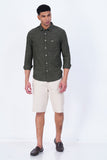 OLIVE STRIPED  CASUAL SHIRT