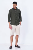 OLIVE STRIPED  CASUAL SHIRT