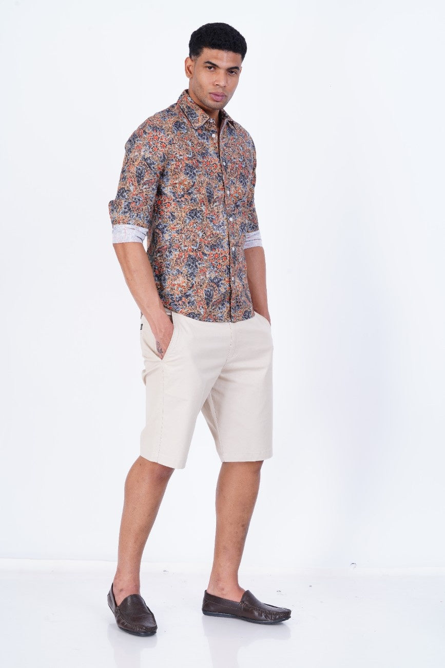 Rust Blue Floral Print Shirt
