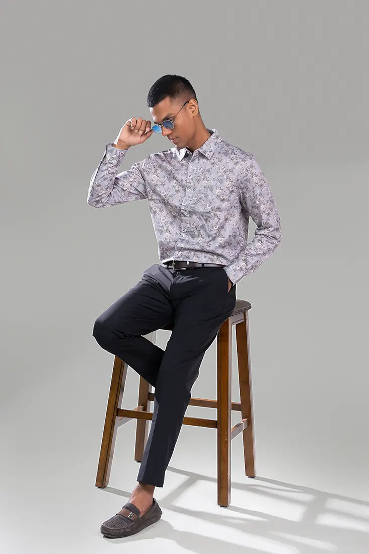 Silver Grey Floral Printe Shirt