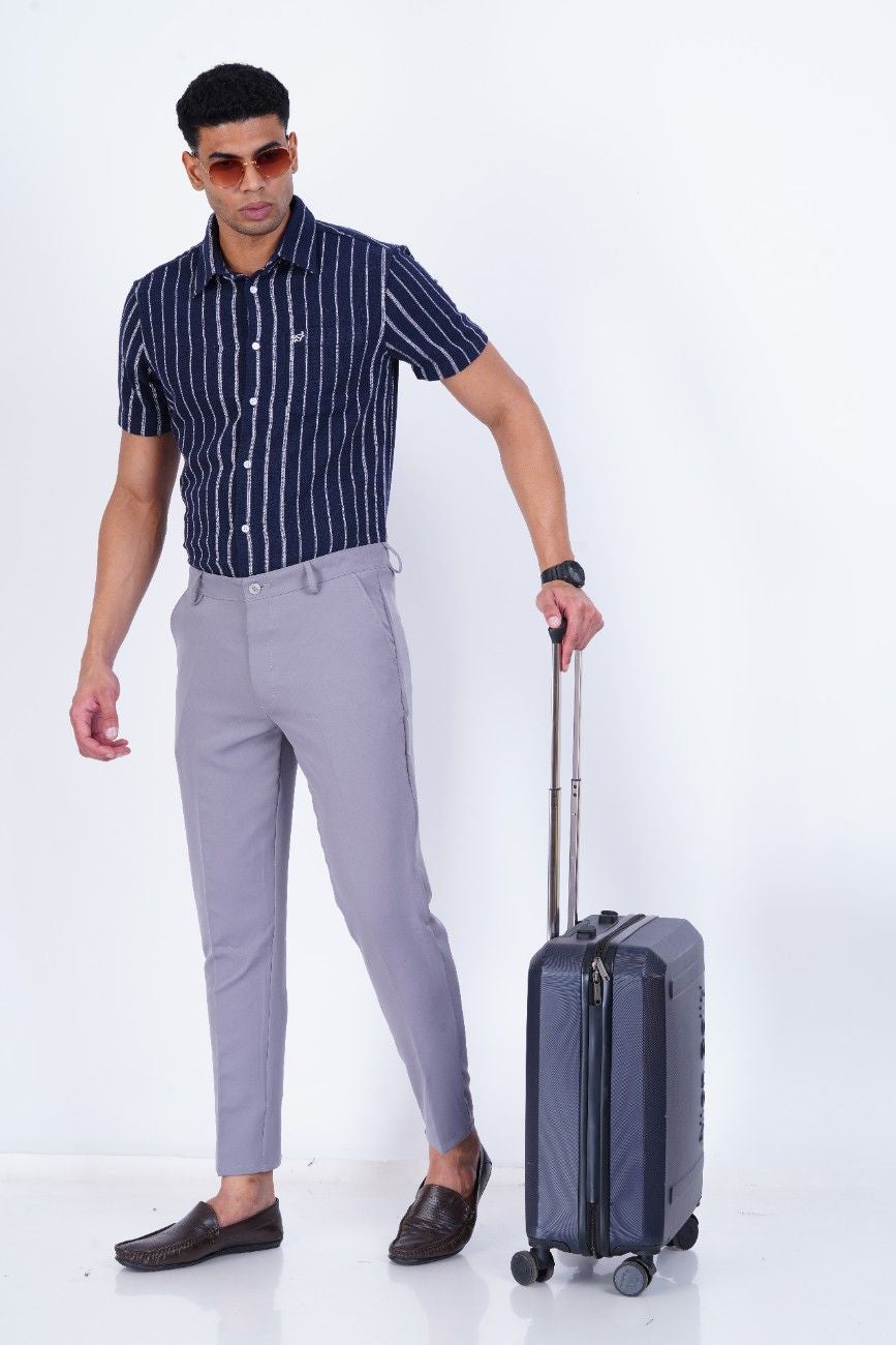 C&S Cool Grey Slim-Fit Formal Trouser