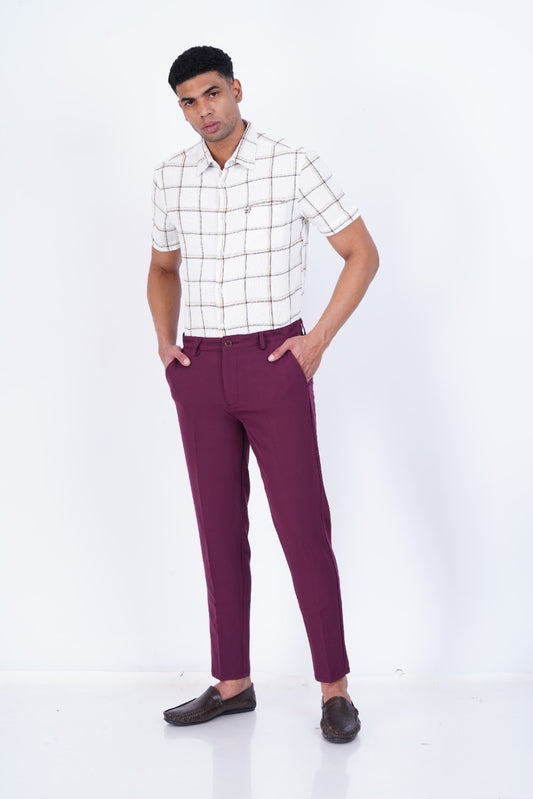 C&S Wine Burgundy Slim-Fit Formal Trouser