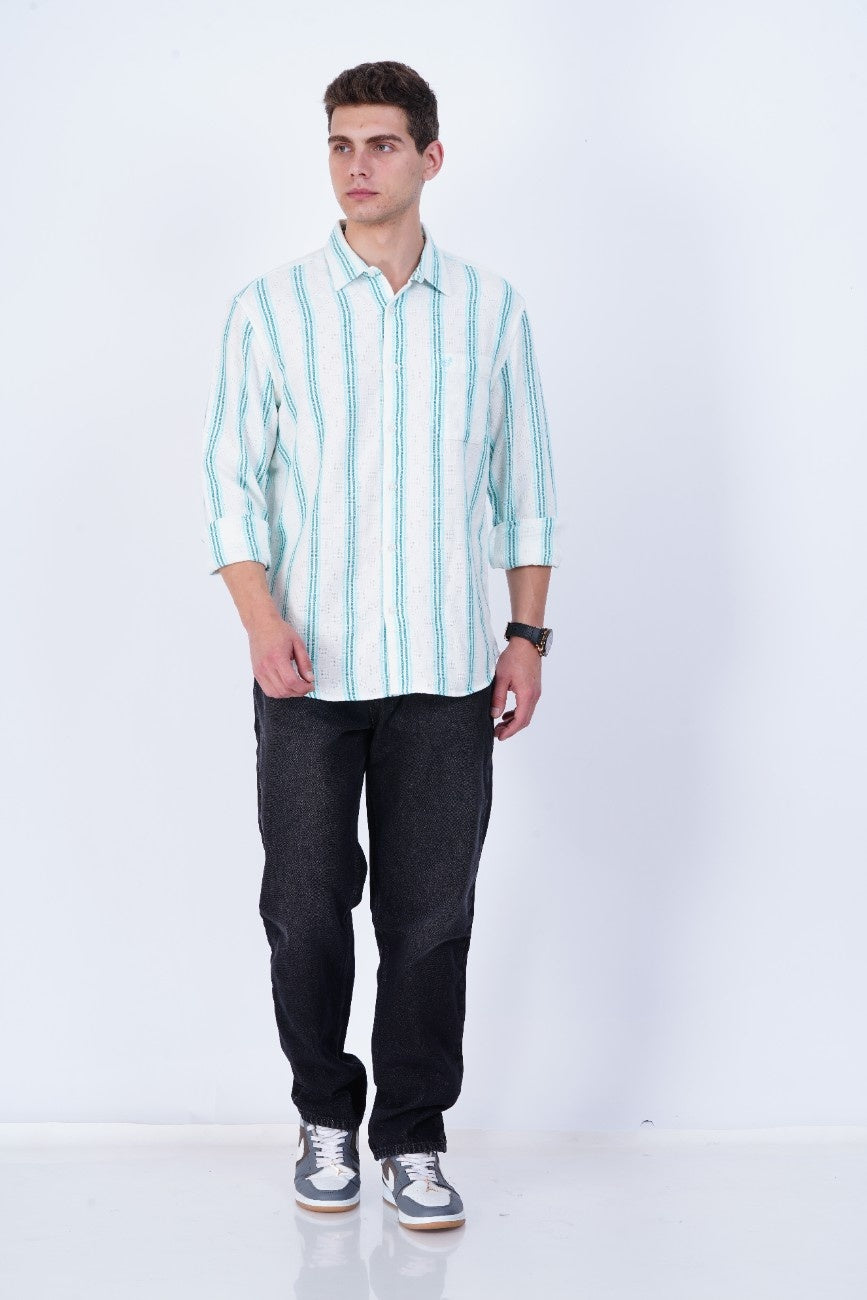 Aqua White Vertical Stripe Shirt