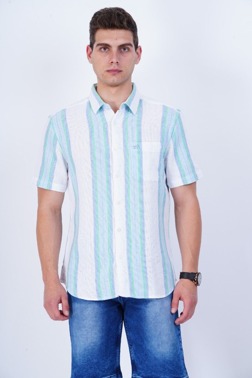 Aqua Mint Texture Stripe Shirt