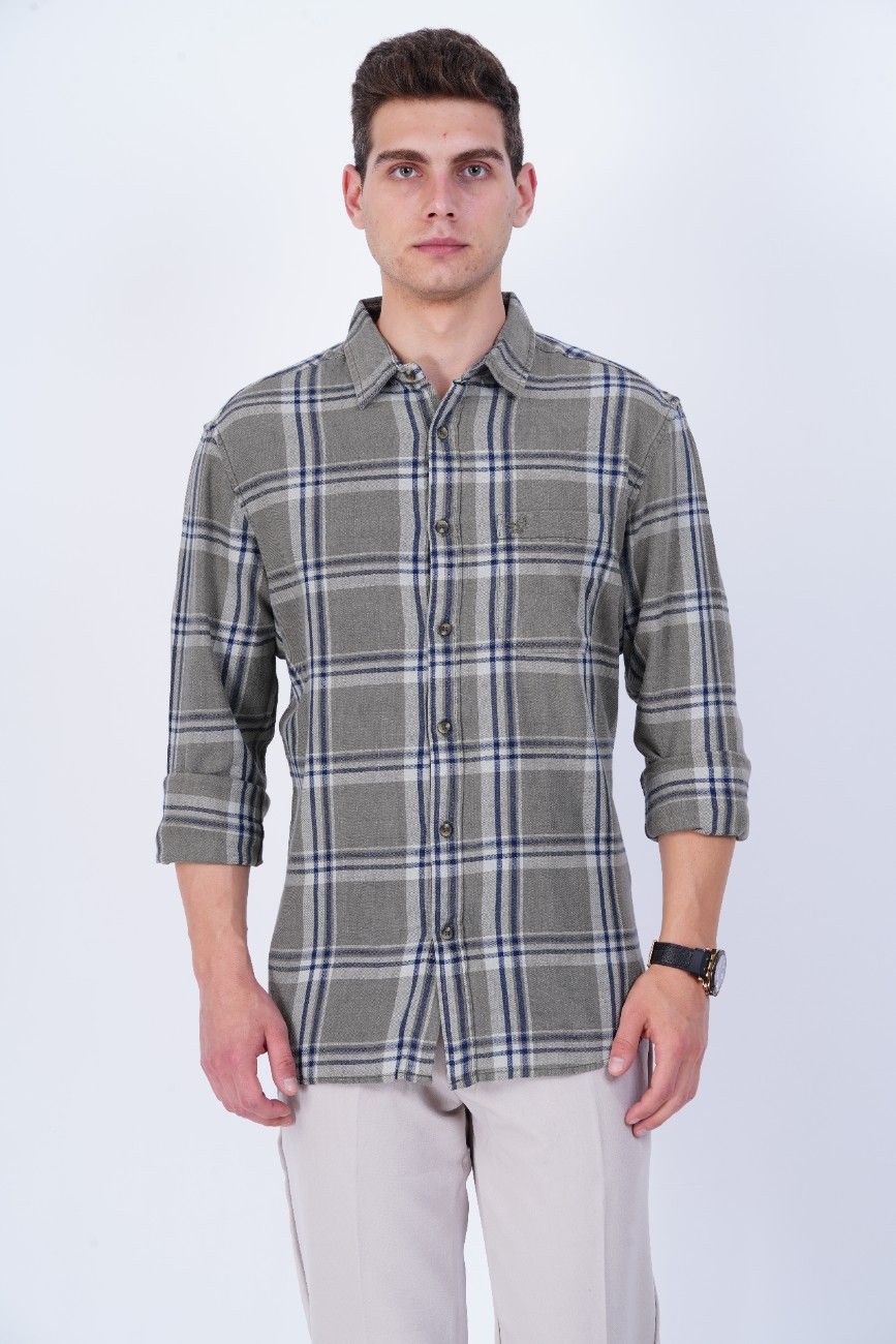 Ash Grey Blue Check Shirt