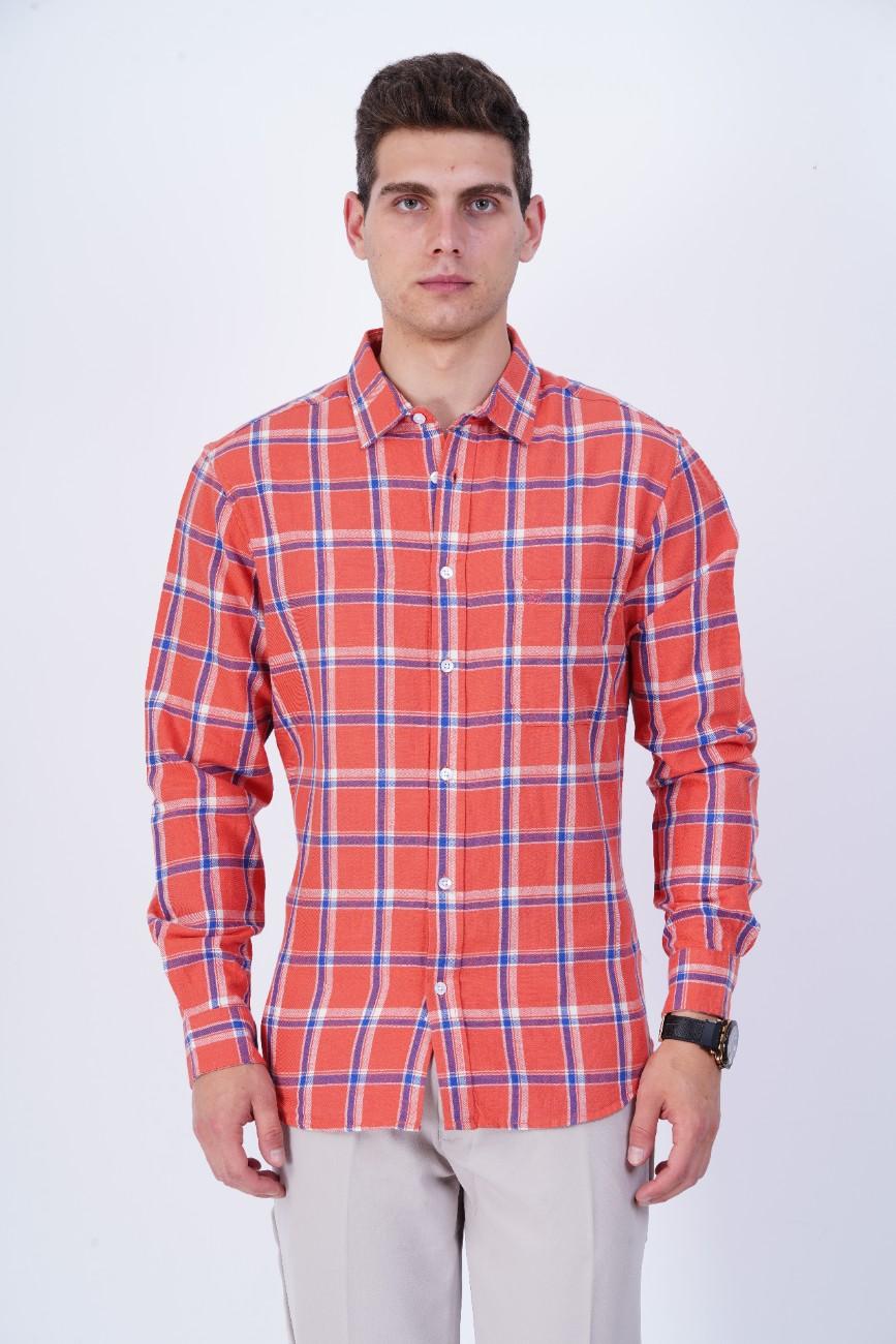 Coral Blue Windowpane Check Shirt