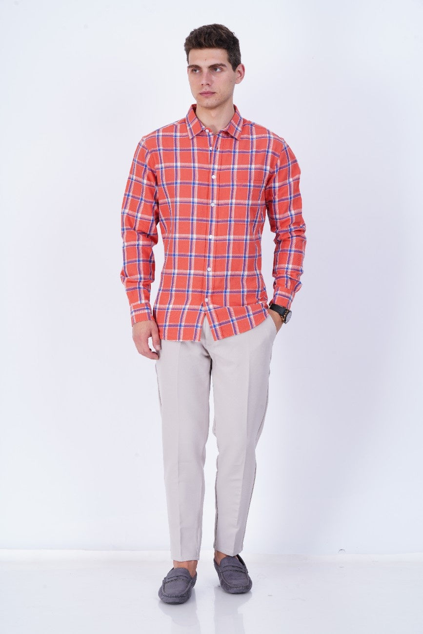 Coral Blue Windowpane Check Shirt