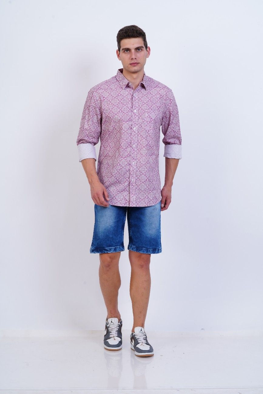 C&S Pink Micro-Pattern Regular Fit Shirt