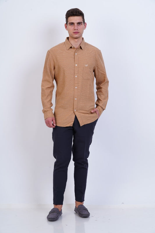 C&S Camel Brown Regular Fit Shirt
