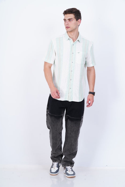 C&S Mint White Vertical Panel Regular Fit Shirt