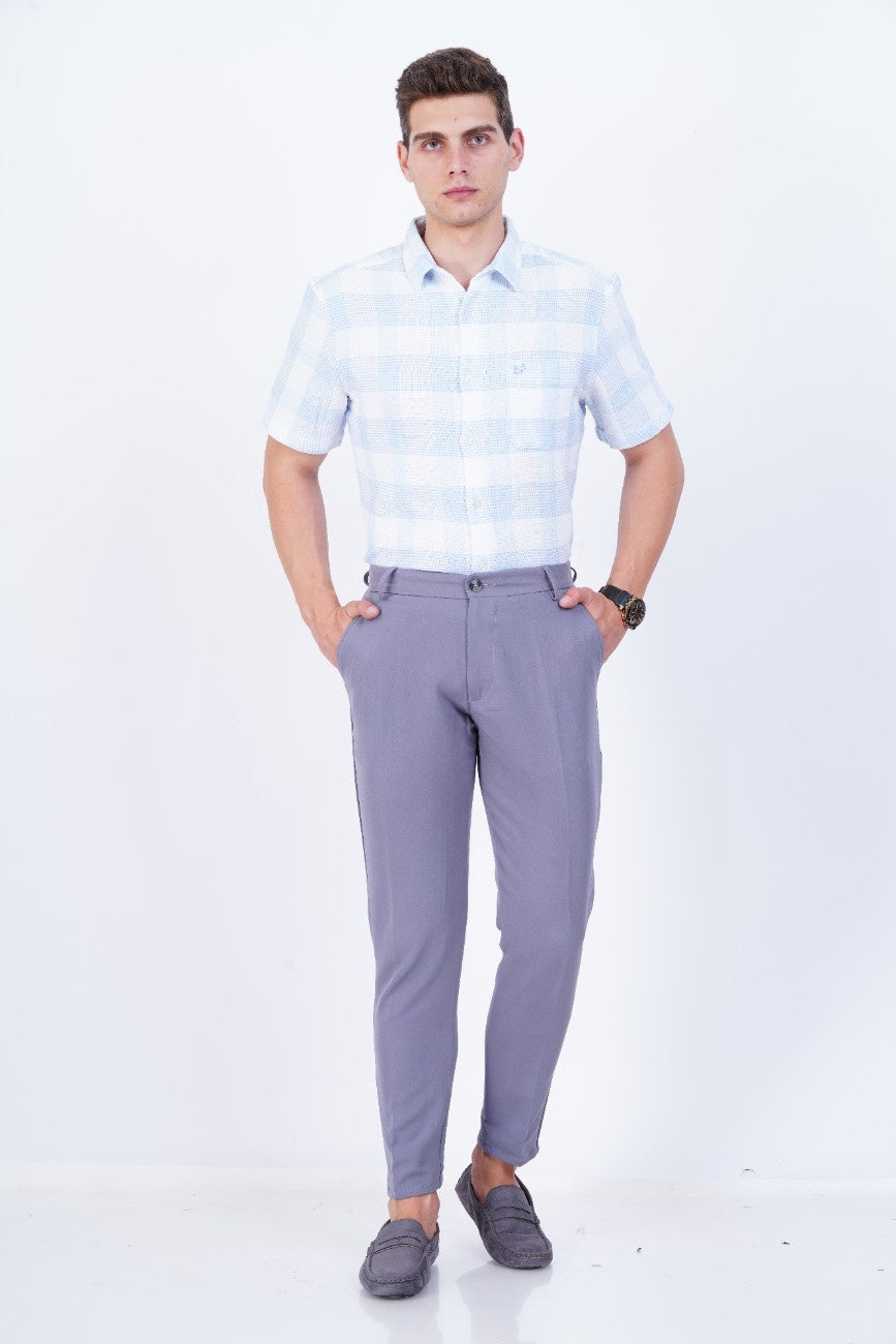 C&S Lavender Grey Slim-Fit Formal Trouser