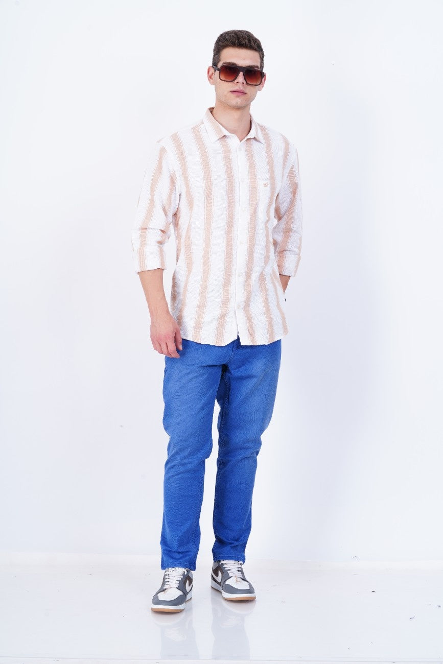 Peach Cream Vertical Stripe Shirt