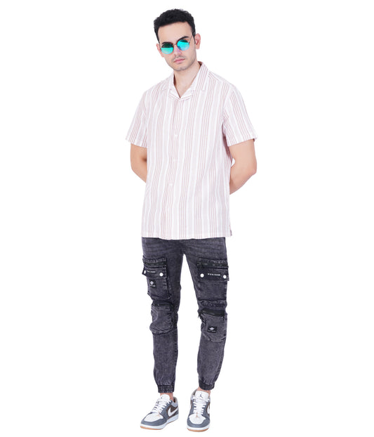 COTTON LINEN CUBAN COLLAR CASUAL SHIRT