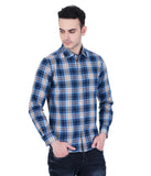 COTTON NAVY BLUE  TWILL  CHECKED  CASUAL SHIRT