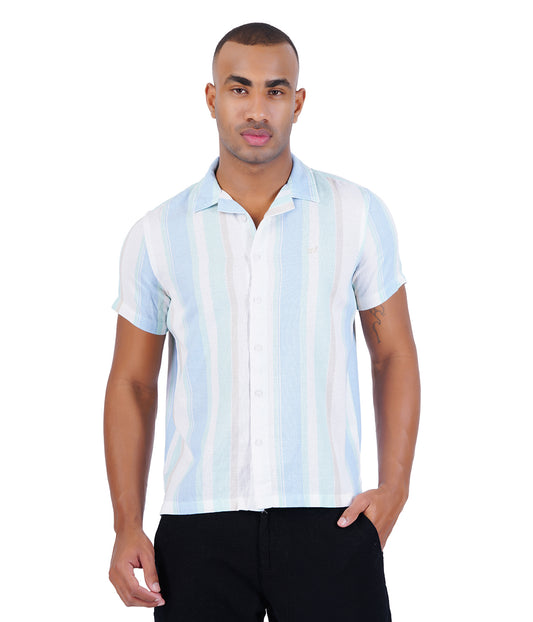 COTTON MINT WITH OFF WHITE CUBAN COLLAR CASUAL SHIRT