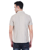 COTTON KHAKI WITH BLACK CUBAN COLLAR CASUAL SHIRT